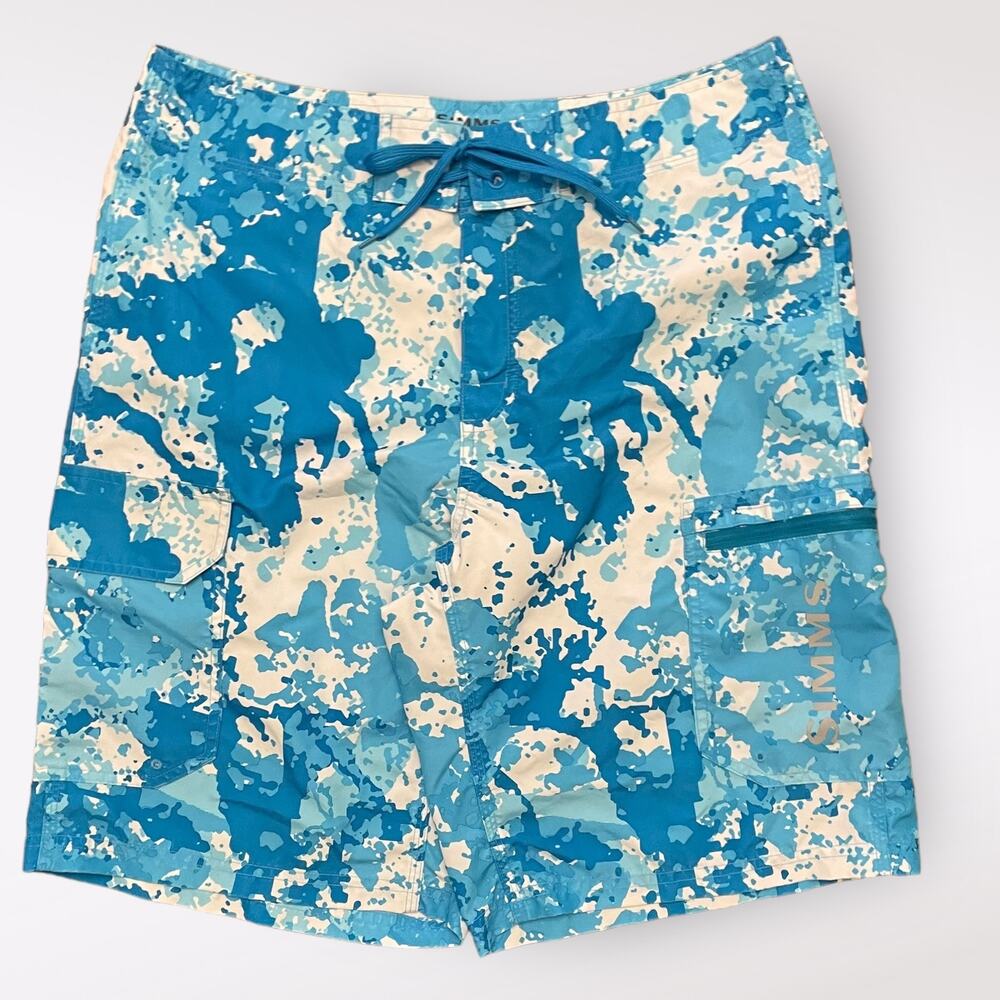 Simms Surf Short Water Splash‎ Capri Blue Swim Trunk Shorts Size 32